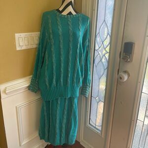Vintage Bonnie Boerer sweater turquoise blue two piece  silver beads accent SZ1X
